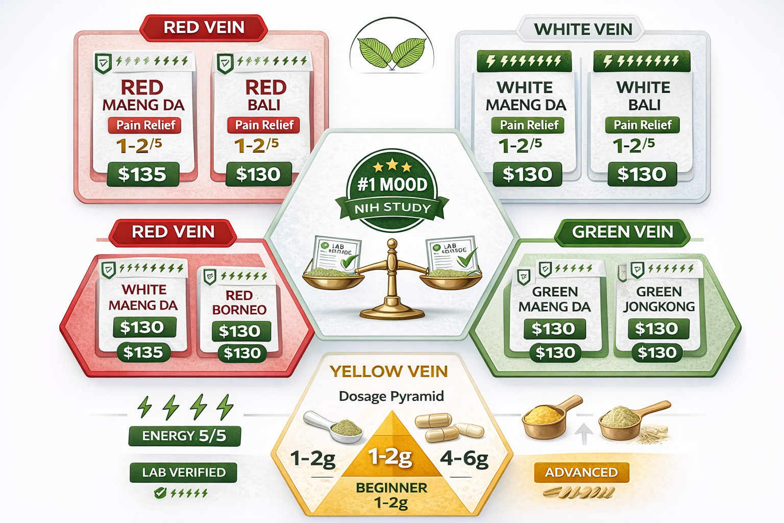 Kratom Strain Comparison: Red VS Green VS White VS Yellow Yellow Vein Kratom Deep Analysis